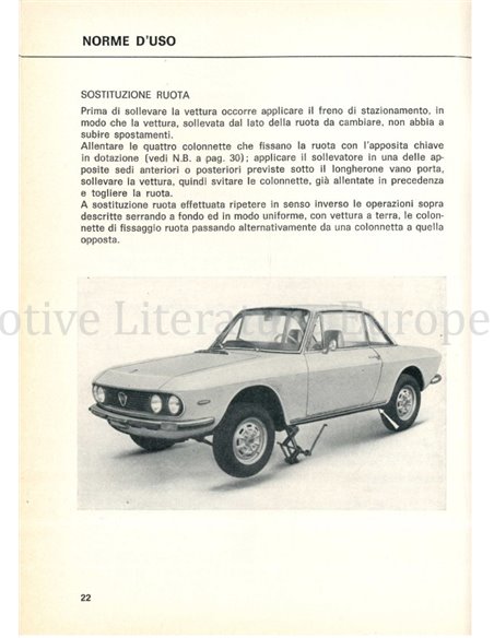 1974 LANCIA FULVIA COUPE S OWNERS MANUAL ITALIAN