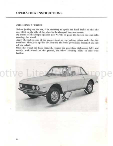 1974 LANCIA FULVIA COUPE S OWNERS MANUAL ENGLISH