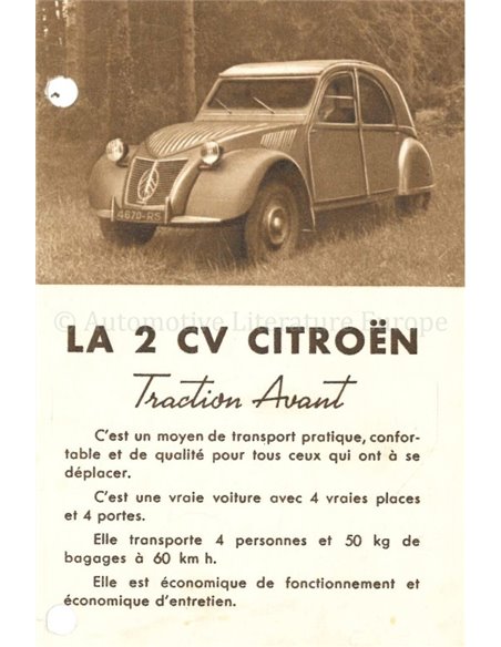 1955 CITROEN 2CV AZ PROSPEKT FRANZÖSISCH