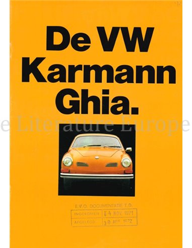 1971 VOLKSWAGEN KARMANN GHIA BROCHURE DUTCH