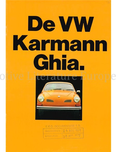 1971 VOLKSWAGEN KARMANN GHIA PROSPEKT NIEDERLÄNDISCH