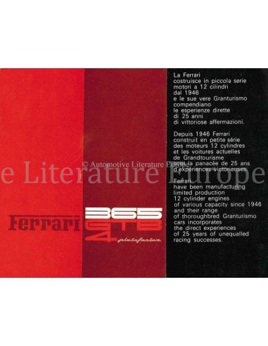 1972 FERRARI 365 GTB4 PININFARINA BROCHURE 64/72