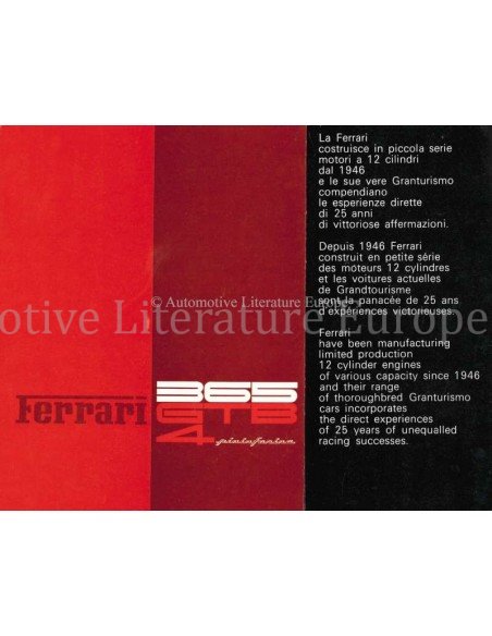 1972 FERRARI 365 GTB4 PININFARINA BROCHURE 64/72