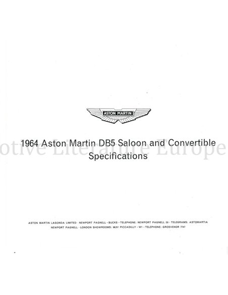 1964 ASTON MARTIN DB5 BROCHURE ENGELS