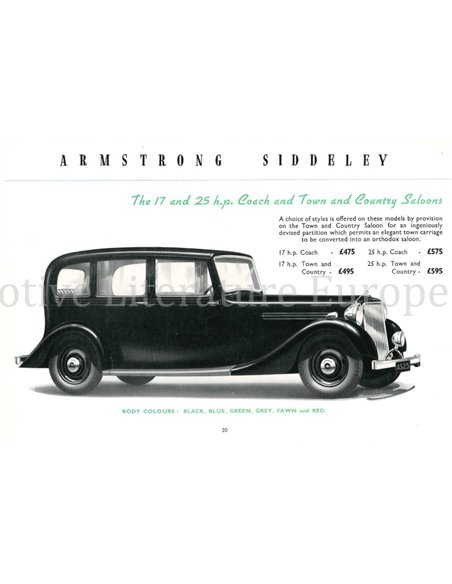 1939 ARMSTRONG SIDDELEY BROCHURE ENGLISCH