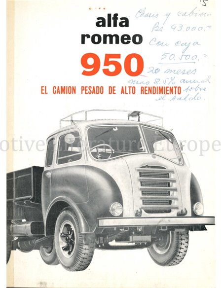 1954 ALFA ROMEO 950 VRACHTWAGEN BROCHURE SPAANS