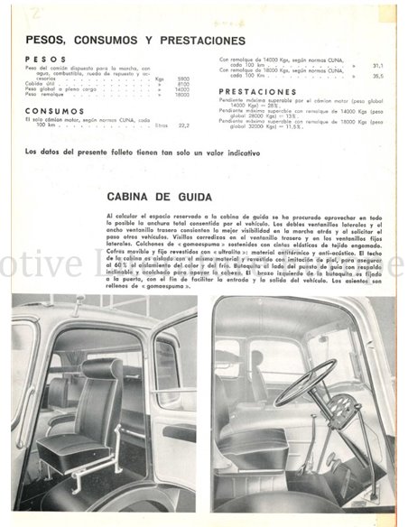 1954 ALFA ROMEO 950 TRUCK BROCHURE SPANISH