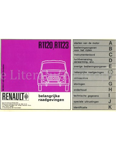 1964 RENAULT 4 BETRIEBSANLEITUNG NIEDERLÄNDISCH