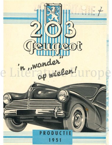 1951 PEUGEOT 203 BROCHURE DUTCH