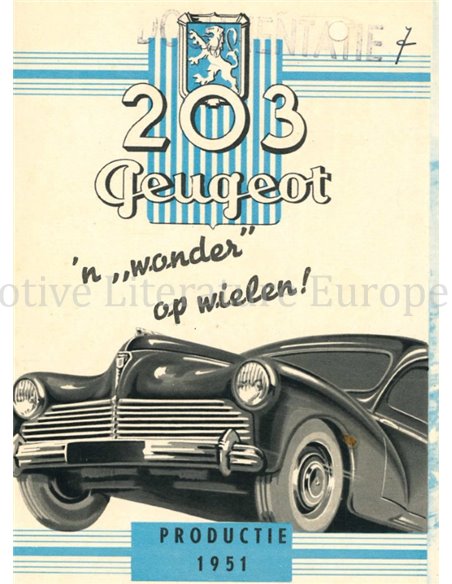 1951 PEUGEOT 203 BROCHURE NEDERLANDS