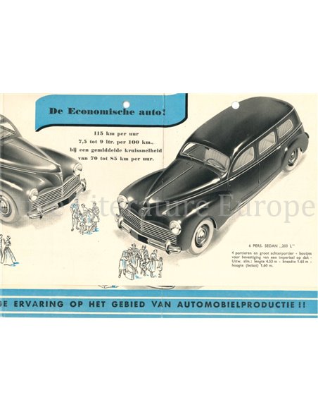 1951 PEUGEOT 203 BROCHURE DUTCH