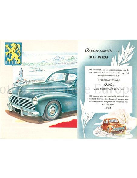 1953 PEUGEOT 203 BROCHURE DUTCH