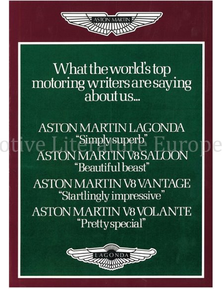 1982 ASTON MARTIN V8 SALOON | VANTAGE | VOLANTE BROCHURE ENGLISH