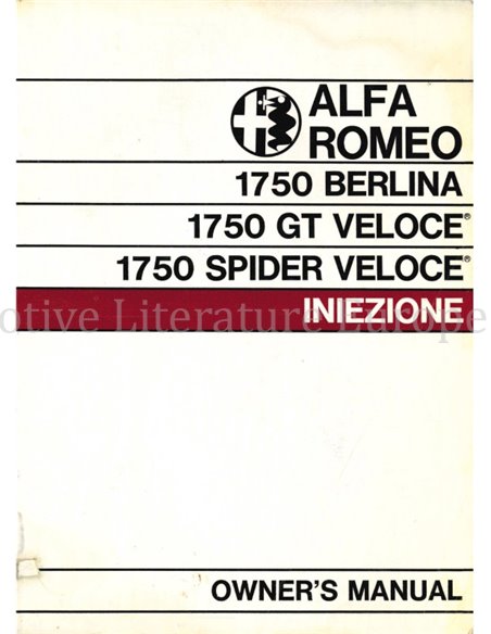 1968 ALFA ROMEO 1750 BERLINA | GT VELOCE | SPIDER VELOCE INSTRUCTIEBOEKJE ENGELS