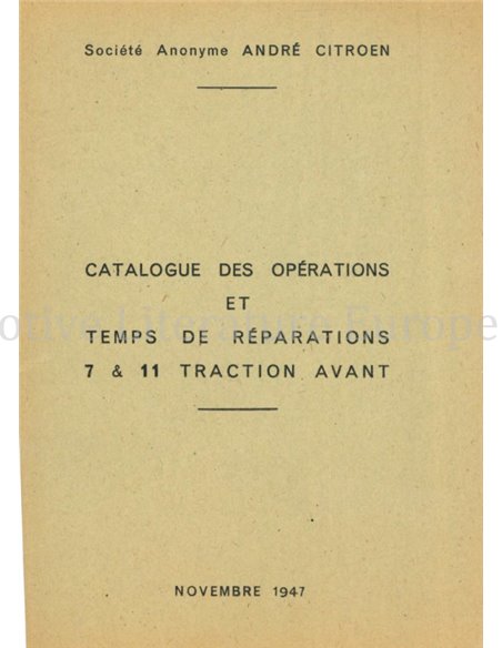 1947 CITROËN TRACTION AVANT OWNERS MANUAL FRENCH