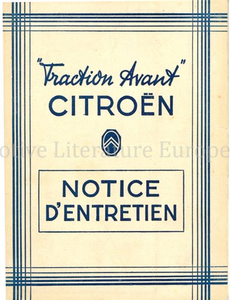 1950 CITROËN TRACTION AVANT OWNERS MANUAL FRENCH