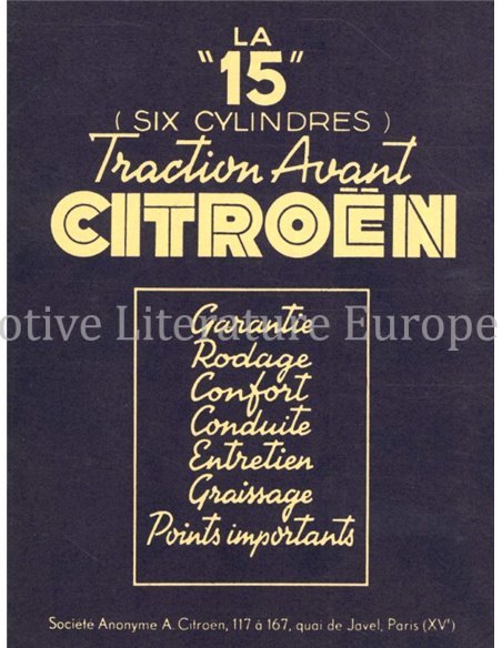 1951 CITROËN TRACTION AVANT LA 15 OWNERS MANUAL FRENCH