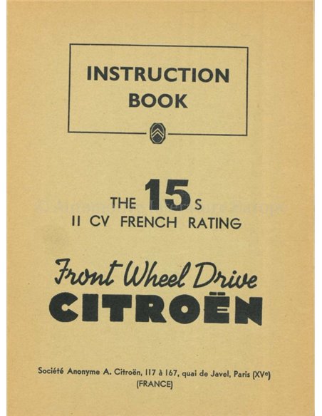 1948 CITROËN TRACTION AVANT OWNERS MANUAL ENGLISH