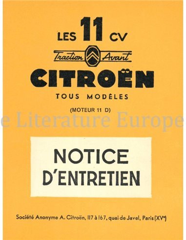 1955 CITROËN TRACTION AVANT OWNERS MANUAL FRENCH