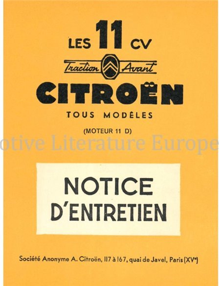 1955 CITROËN TRACTION AVANT OWNERS MANUAL FRENCH