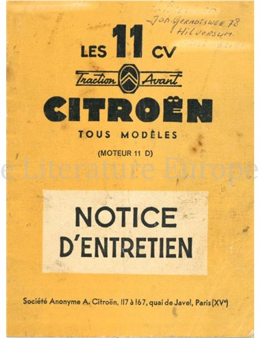 1955 CITROËN TRACTION AVANT OWNERS MANUAL FRENCH