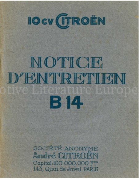 1927 CITROËN B14 OWNERS MANUAL FRENCH