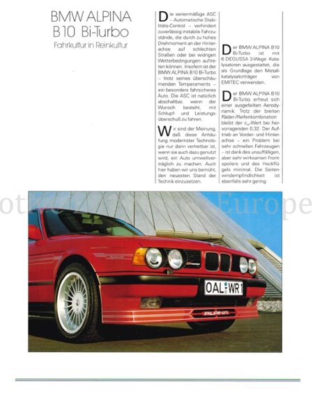 1989 BMW ALPINA B10 3.5 | BI-TURBO BROCHURE DUITS