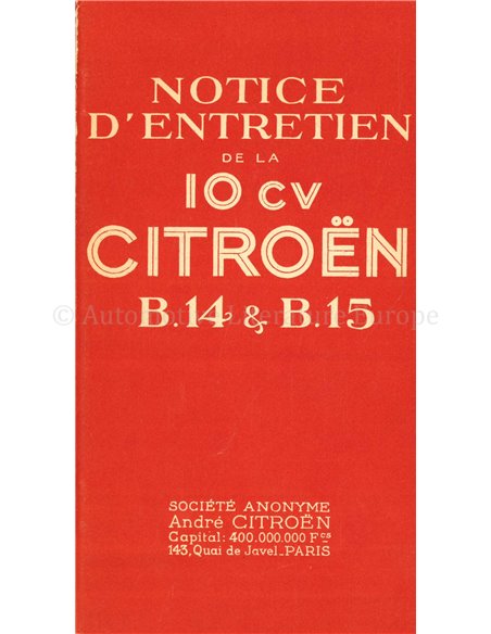 1927 CITROËN B14 OWNERS MANUAL FRENCH