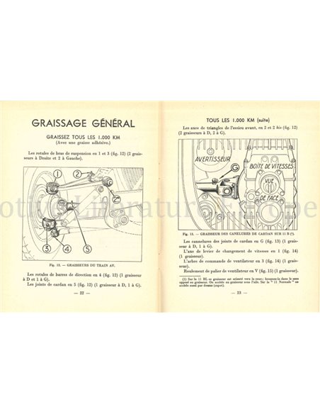 1952 CITROËN TRACTION AVANT OWNERS MANUAL FRENCH