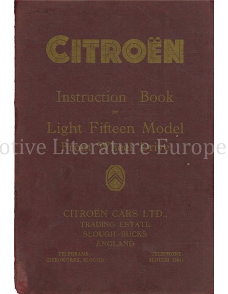 1952 CITROEN 'LIGHT FIFTEEN'( TRACTION AV) BETRIEBSANLEITUNG ENGLISCH