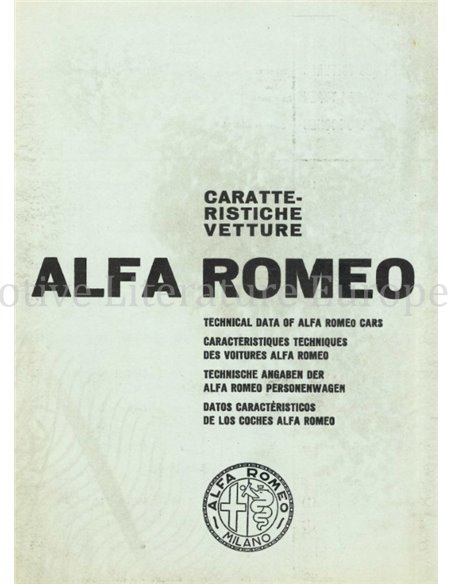 ALFA ROMEO CARATTERISTICHE VETTURE DATENBLATT ITALIENISCH