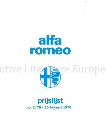 1978 ALFA ROMEO PRICE LIST DUTCH