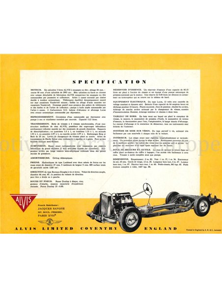 1956 ALVIS TROIS LITRES BROCHURE ENGELS